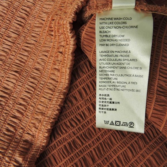 Free People Santiago Blouse long sleeve satin smocked bodice Cinnamon Pink - Picture 8 of 12